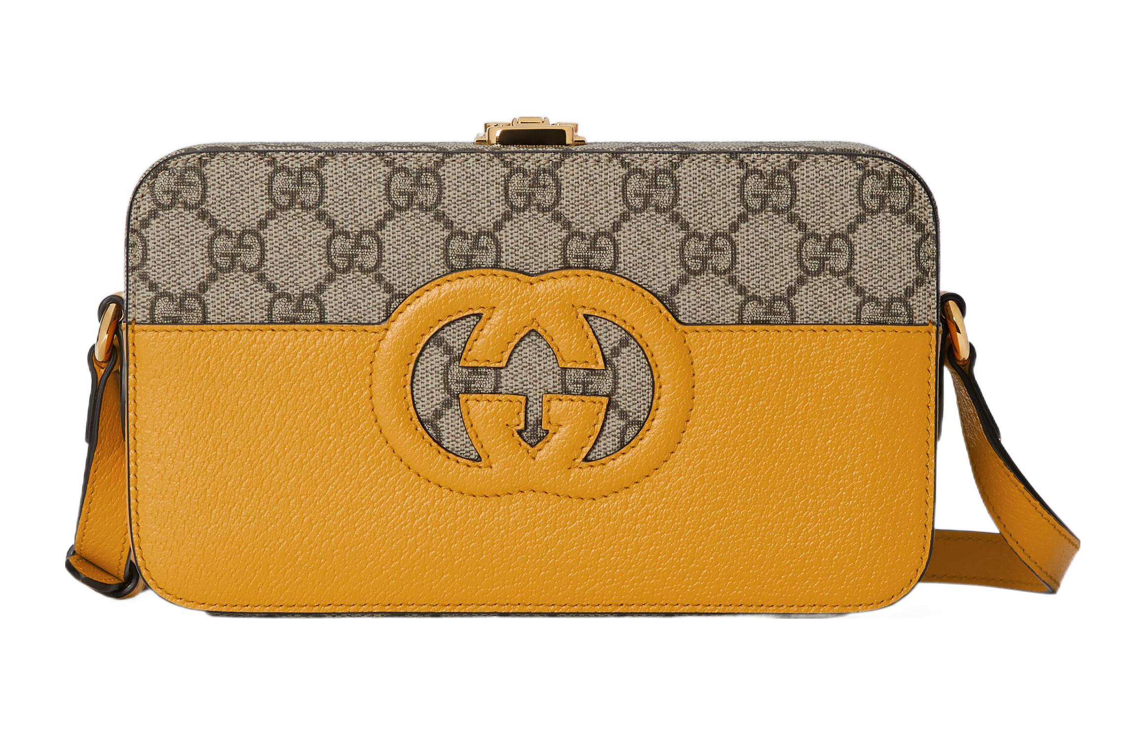 

GUCCI Сумка через плечо из холста и кожи, мужская, желтая/черная