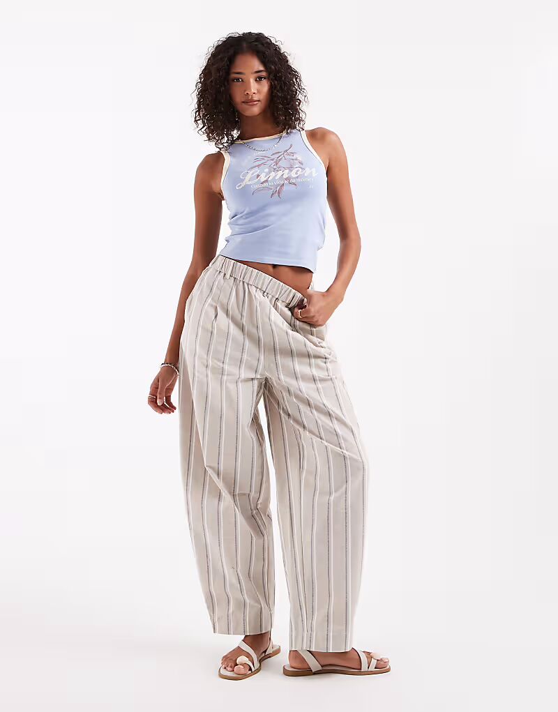 

Брюки-бочонки из льняного материала в нейтральную полоску Asos Design