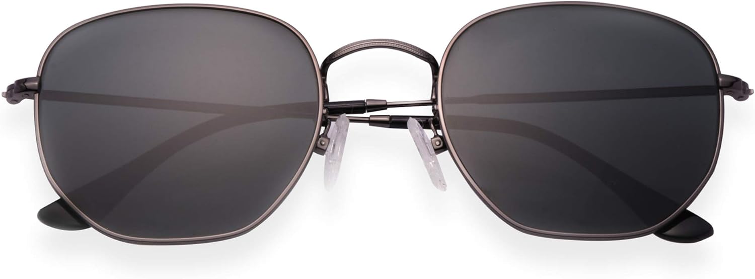 

Солнцезащитные очки в стиле ретро с шестиугольными линзами из стекла для мужчин и женщин, винтажные солнцезащитные очки в квадратной металлической оправе с плоскими линзами K KAREZOG, Black Glass Lens/Black Gun Frame