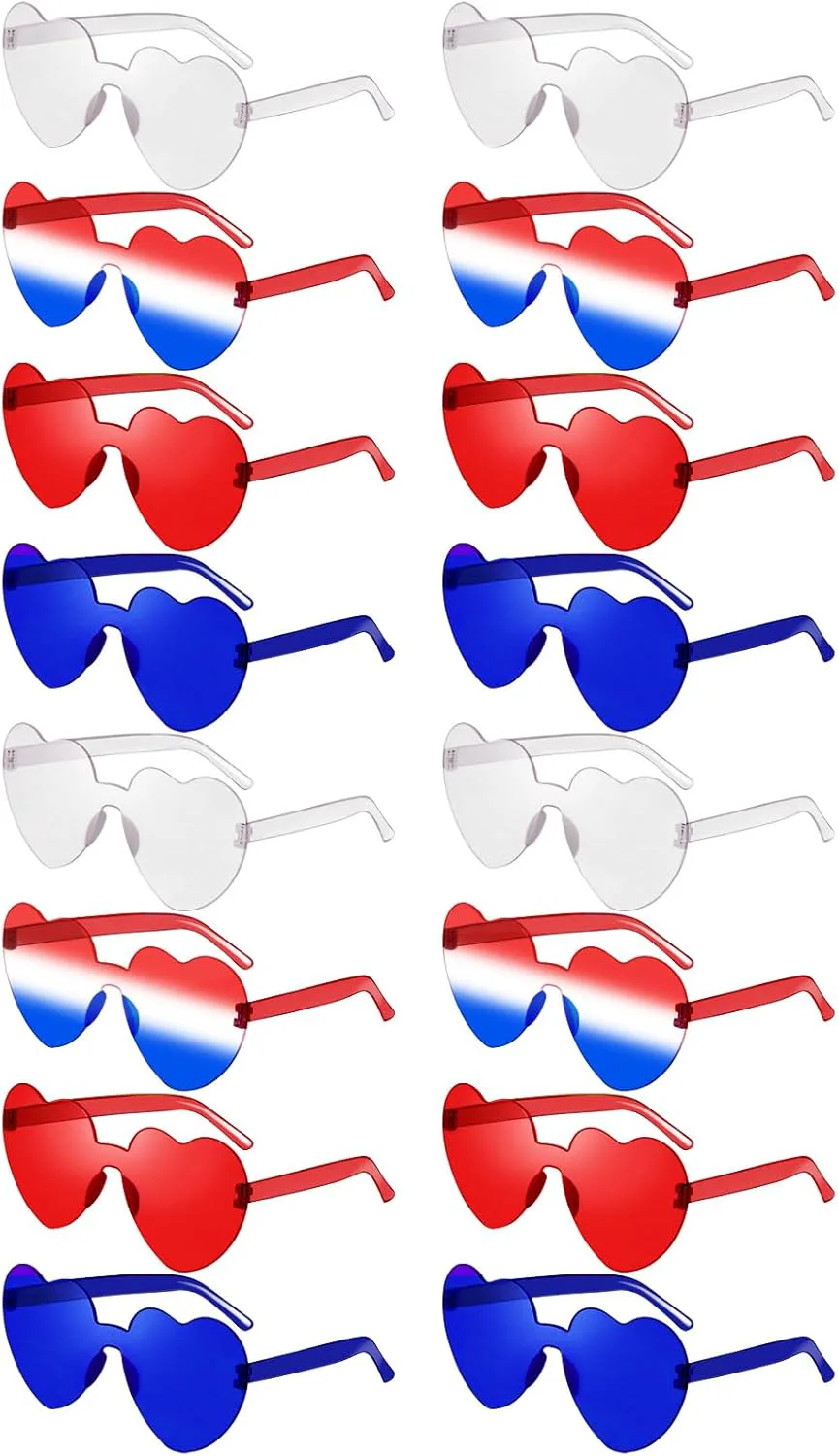 

16 очков в форме сердца без оправы, ретро-очки для вечеринок, цветные, градиентные, прозрачные, забавные очки для взрослых унисекс SUNOVELTIES, Flag Gradient Color
