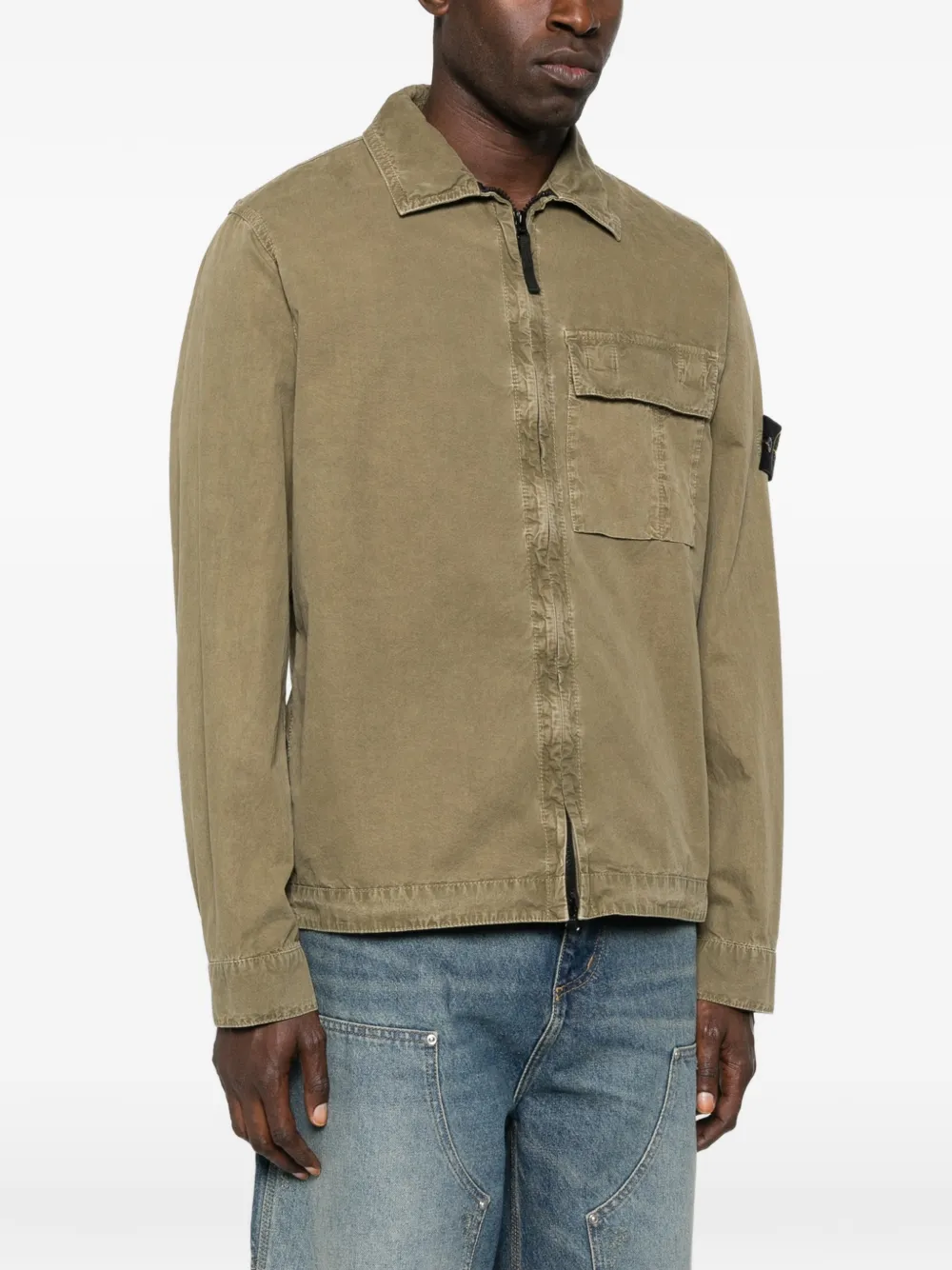 Рубашка-куртка на молнии с нагрудным карманом Stone Island, зеленый — фото 3