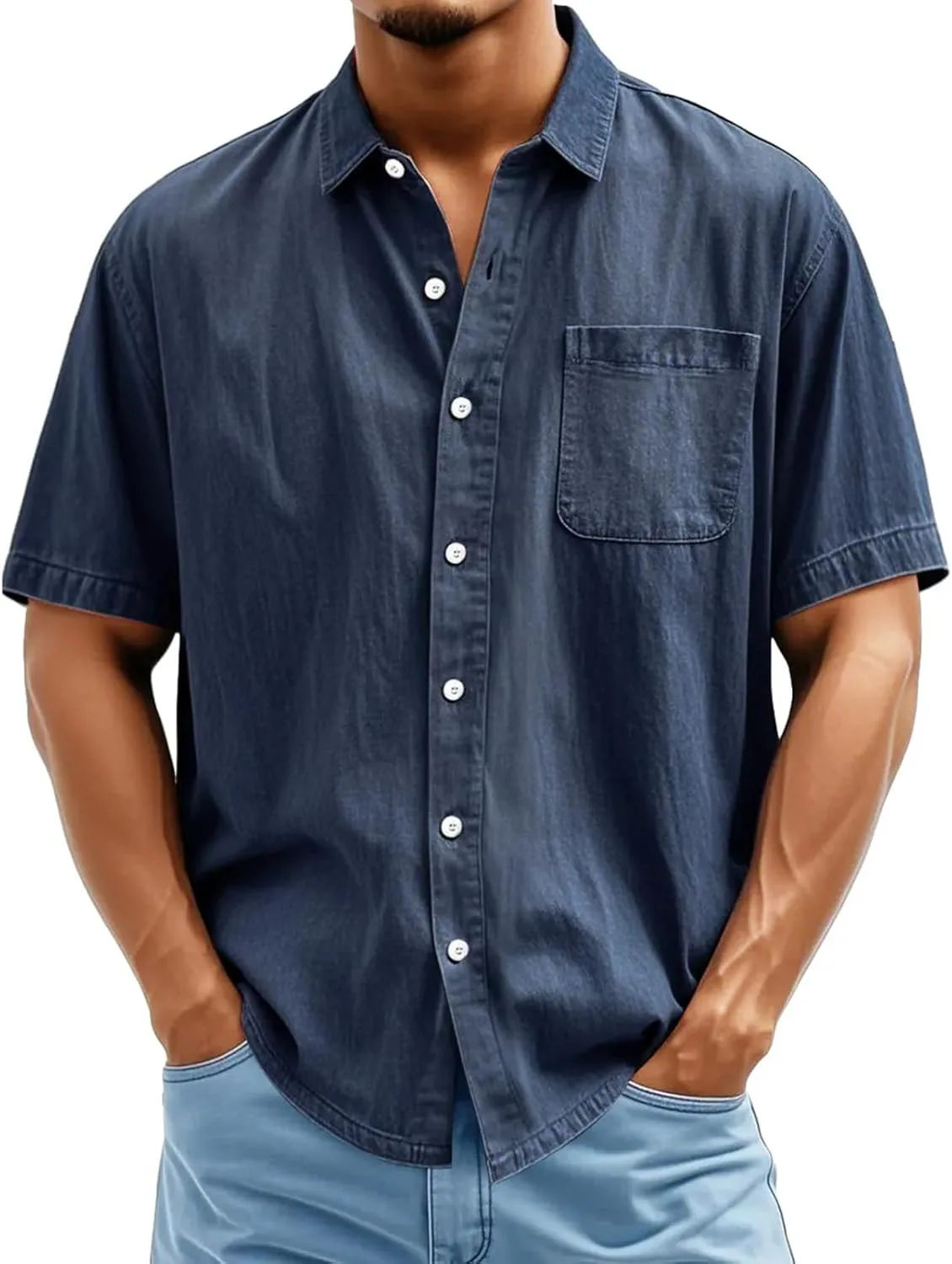 

Рубашка мужская Button Down летняя короткий рукав Casual с карманом YSERB