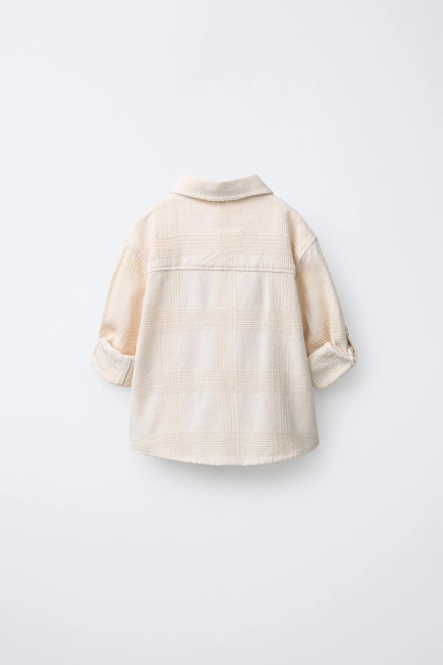 Рубашка с регулируемыми рукавами и текстурированной поверхностью Zara, экрю — фото 3