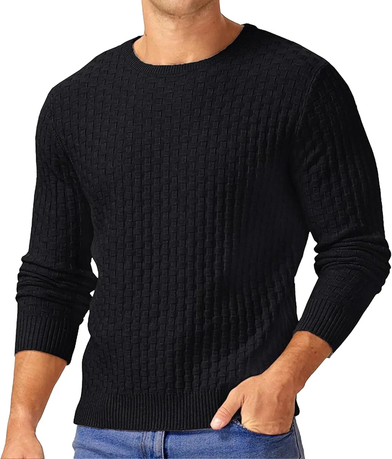 

Мужской свитер с вафельной вязкой и ребристым краем