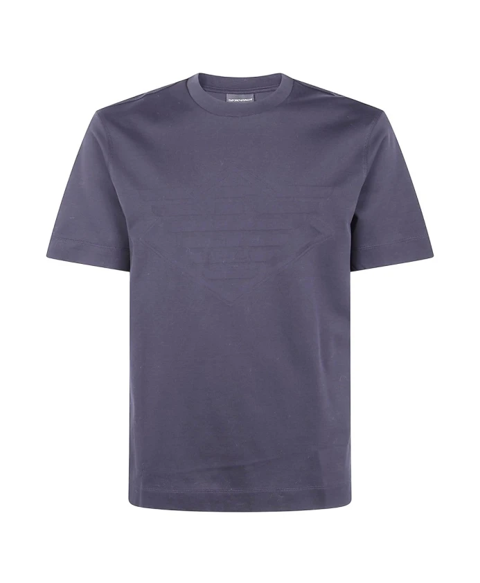 

Синяя хлопковая футболка с круглым вырезом Emporio Armani, синий