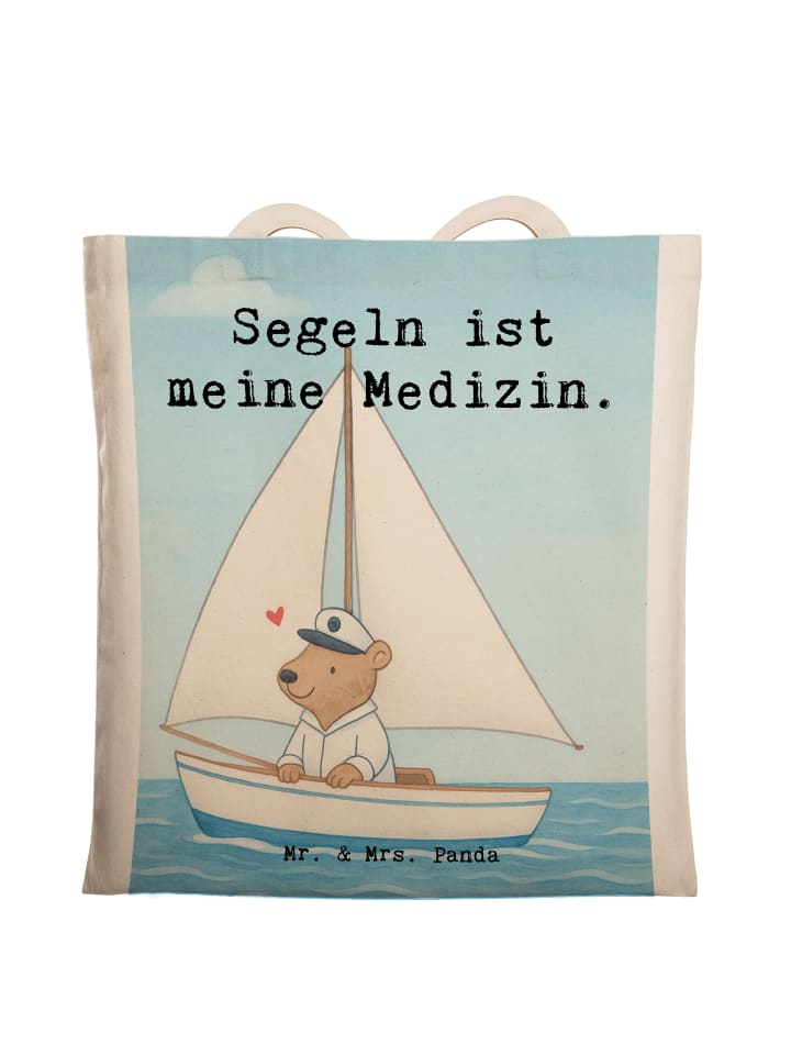 

Mr. & Mrs. Panda Сумка с изображением медведя на парусной лодке и надписью белого цвета