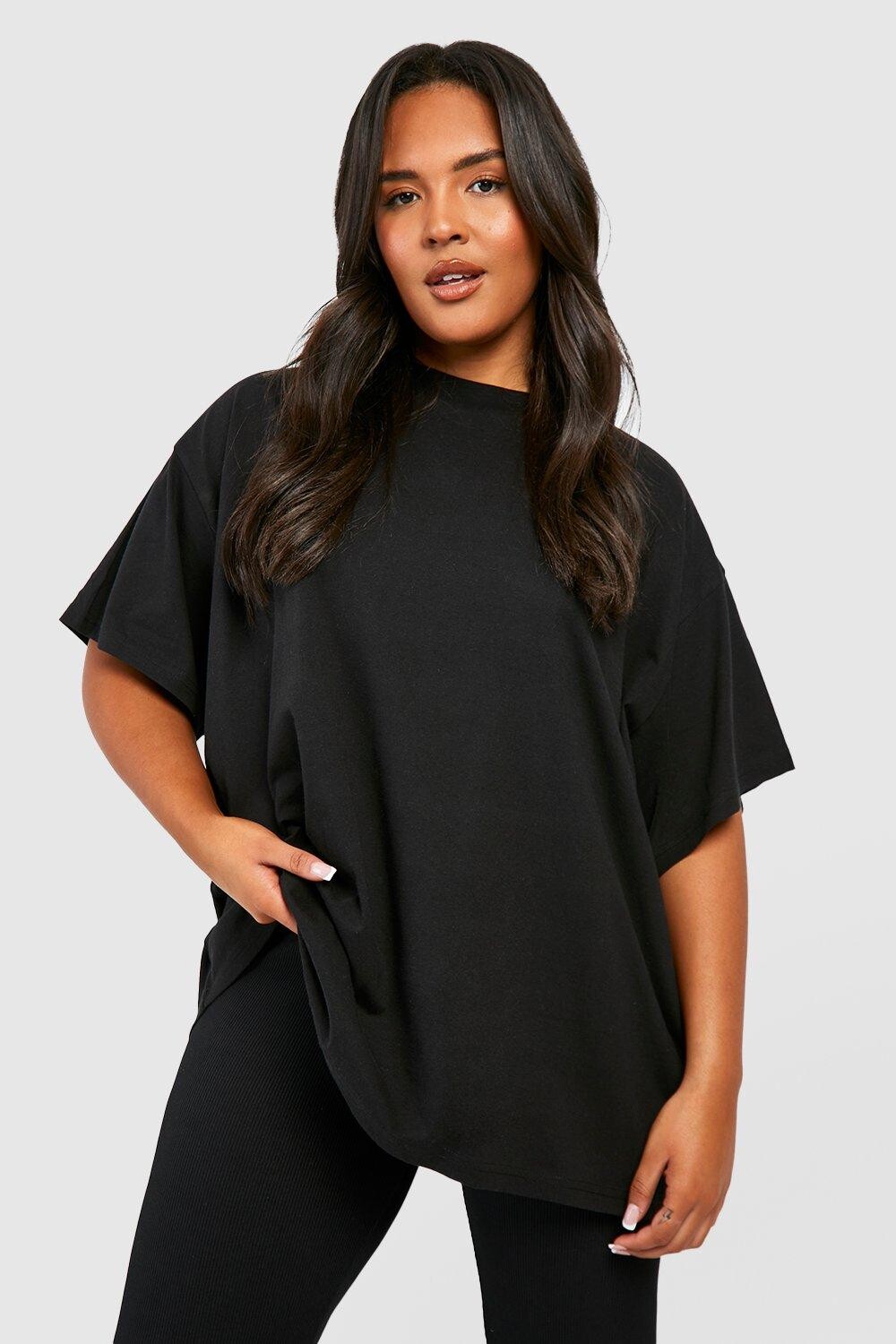 

Базовая футболка plus super oversize из хлопка с круглым вырезом Boohoo, черный