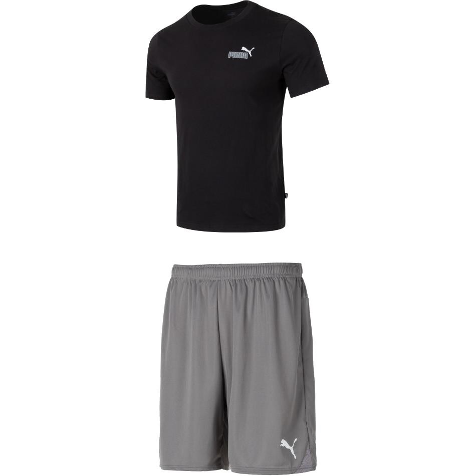 

Повседневный спортивный мужской комплект: черный топ + серые шорты Puma, черный