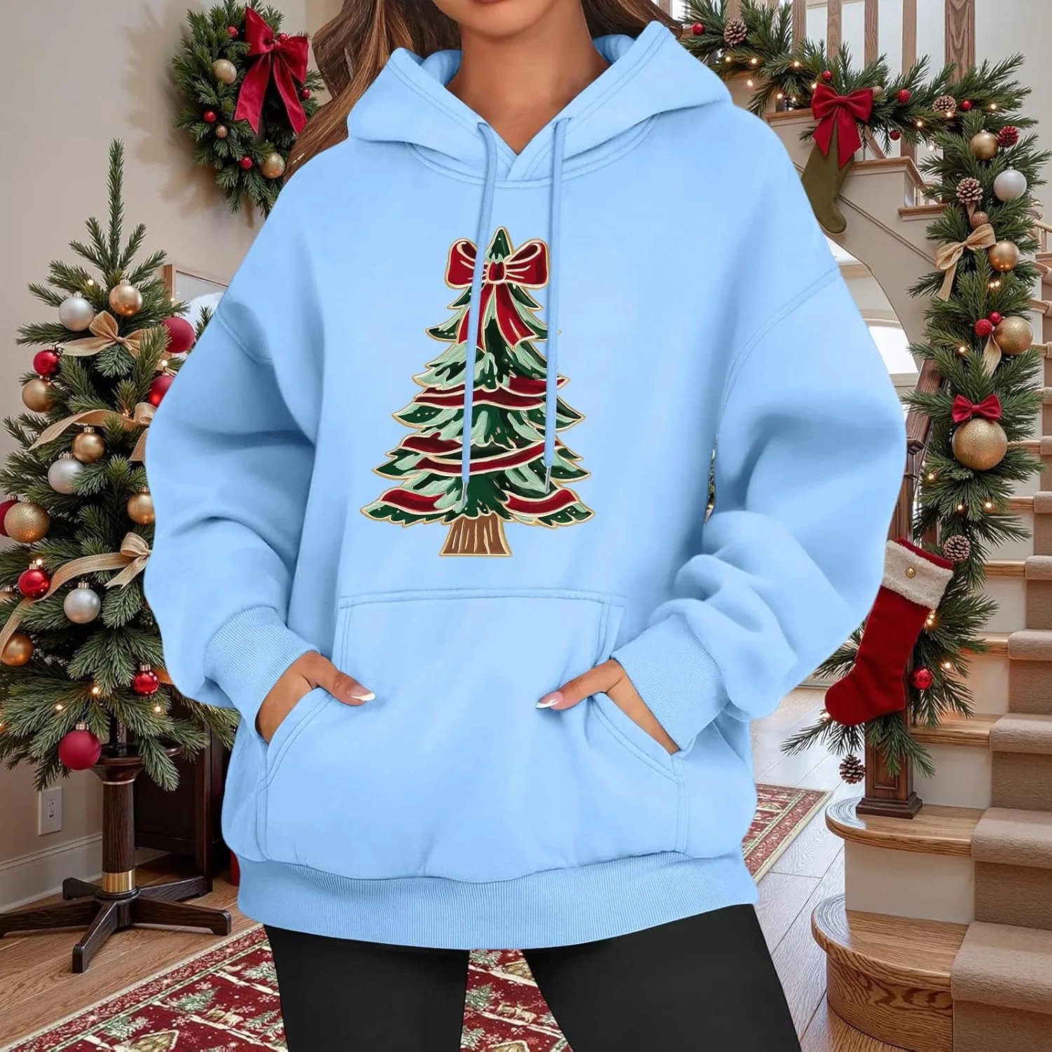 Женский худи с рождественской ёлкой, Light Blue — фото 3