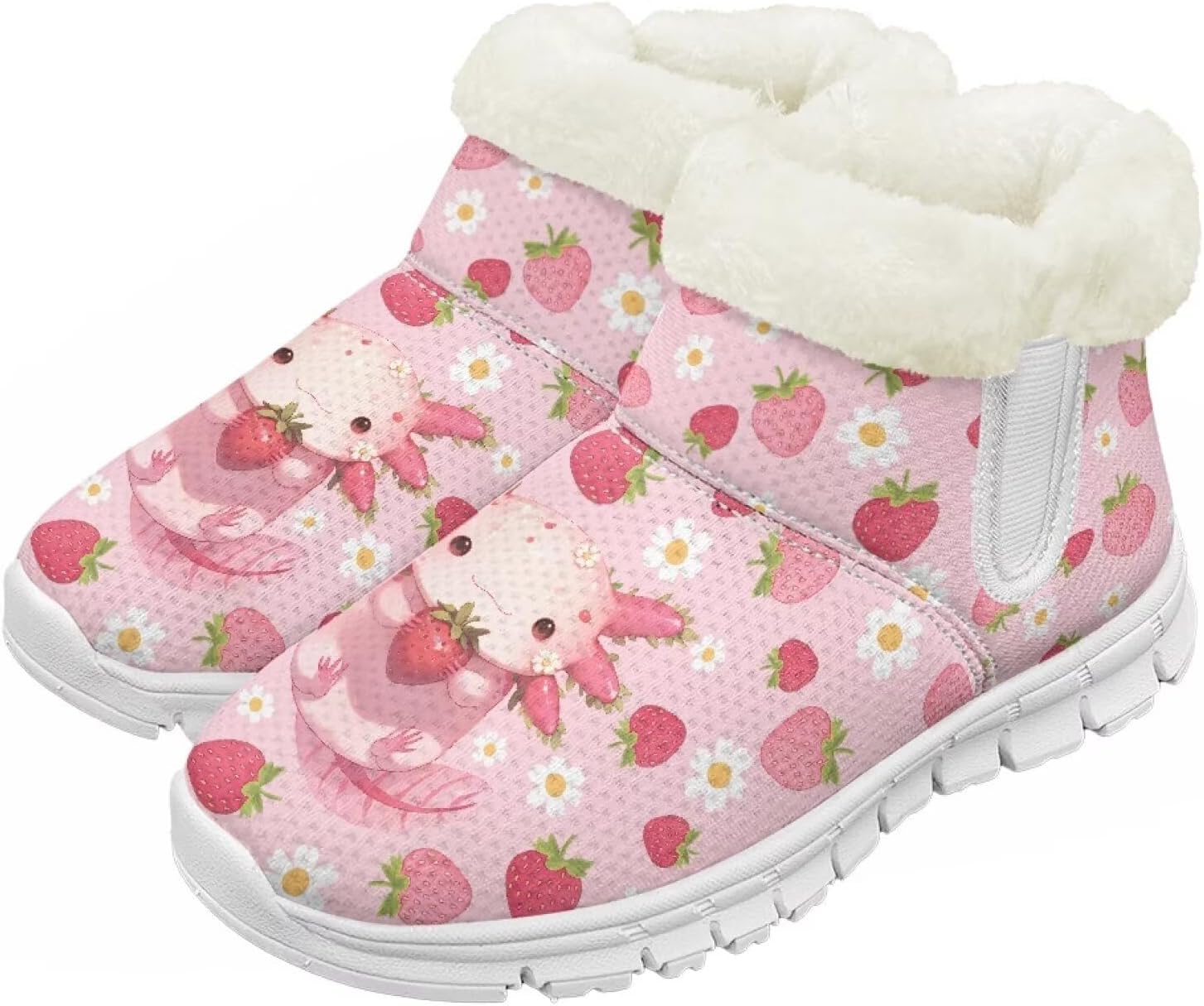 

Детские зимние сапоги для девочек, водонепроницаемые, противоскользящие, для холодной погоды, с искусственным мехом, походные ботинки Goronwyfloyd, Flower Strawberry Axolotl