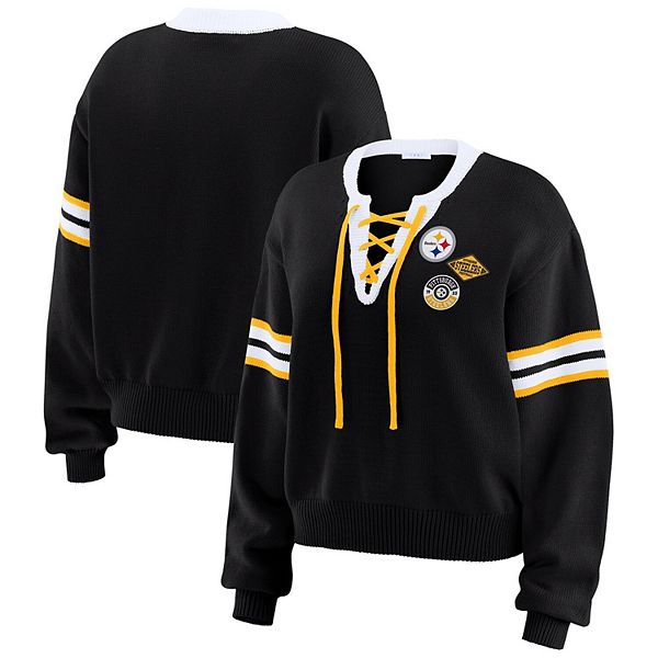 

Женский черный свитшот Pittsburgh Steelers на шнуровке Wear By Erin Andrews