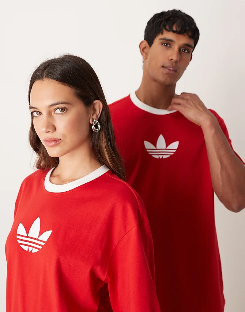 

Футболка Adidas Originals Centre Trefoil большого размера красного цвета