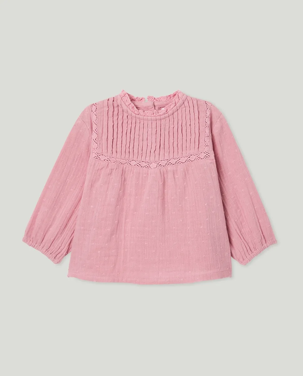 

Рубашка с длинным рукавом и шнурками для девочки Baby El Corte Inglés, темно-розовый