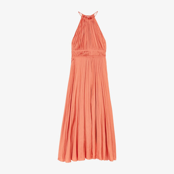 

Плиссированное платье миди с запахом на шее Halter-Neck Maje, цвет bruns