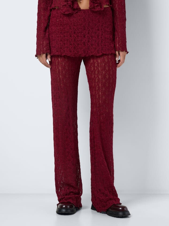 

Тканевые брюки Noisy may Gemusterte Hose mit weitem Bein mit Spitzen Rock Details, цвет Weinrot