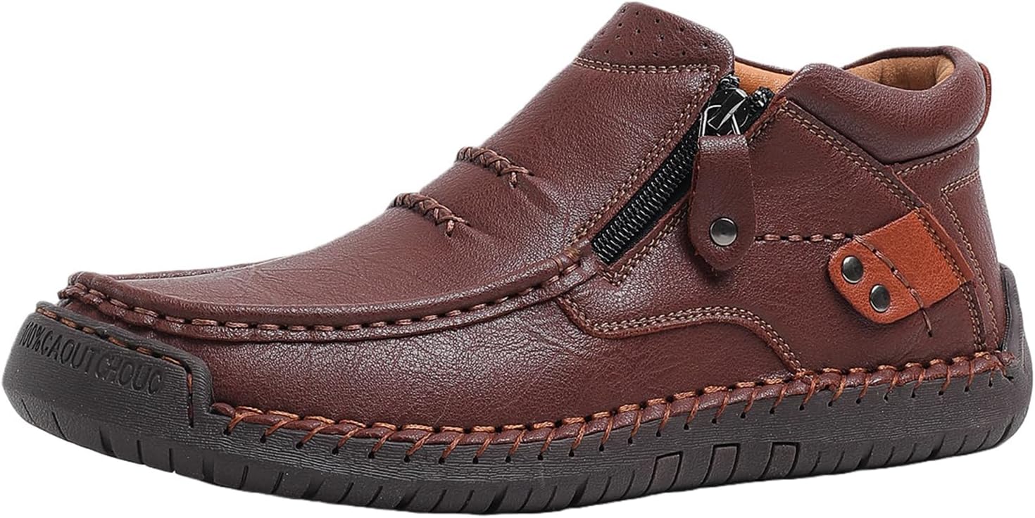 

Мужские кожаные туфли для вождения, молодежные мужские туфли, слипоны для улицы, повседневные кожаные ботинки, ручная строчка, поддержка свода стопы, водонепроницаемые, дышащие ботинки для походов и прогулок Generic, коричневый