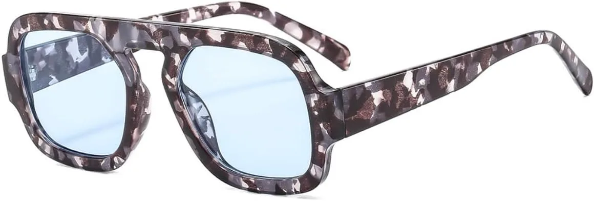 

Ретро-солнцезащитные очки-авиаторы в стиле 70-х, квадратные, для женщин и мужчин, модный стиль, плоская оправа, винтажные квадратные очки IKUVNA, Tortoise Blue