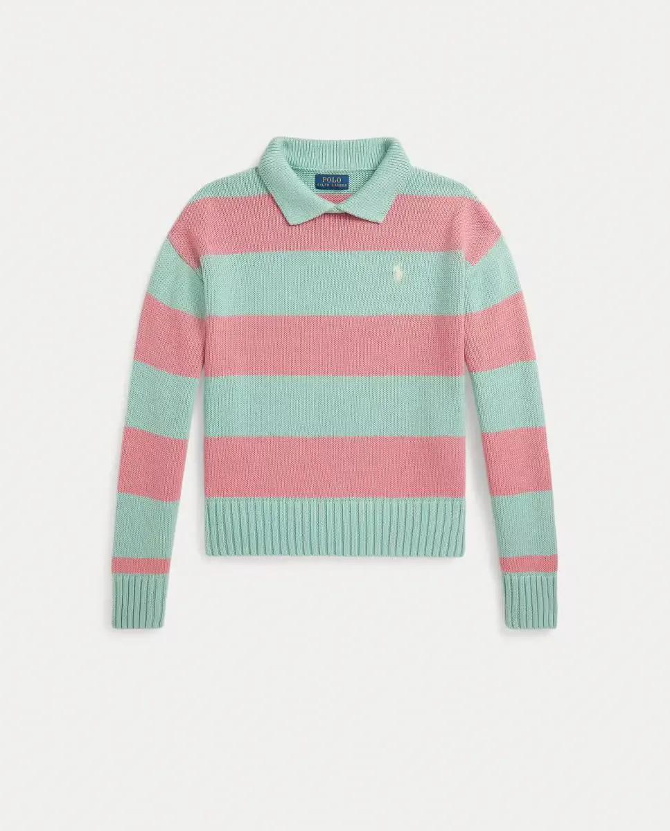 Детский хлопковый джемпер поло в полоску Polo Ralph Lauren, красный / зеленый