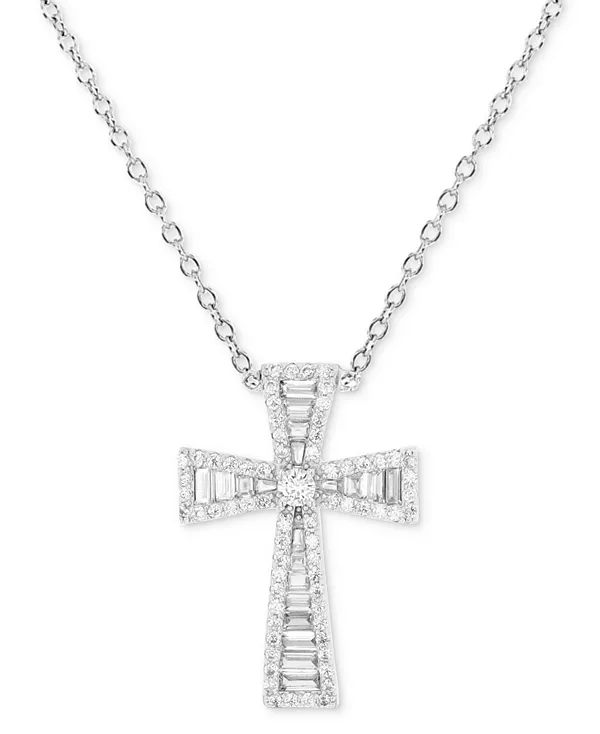 

Ожерелье с подвеской в форме багета и круглого креста из кубического циркония, 18 дюймов Macy'S, silver