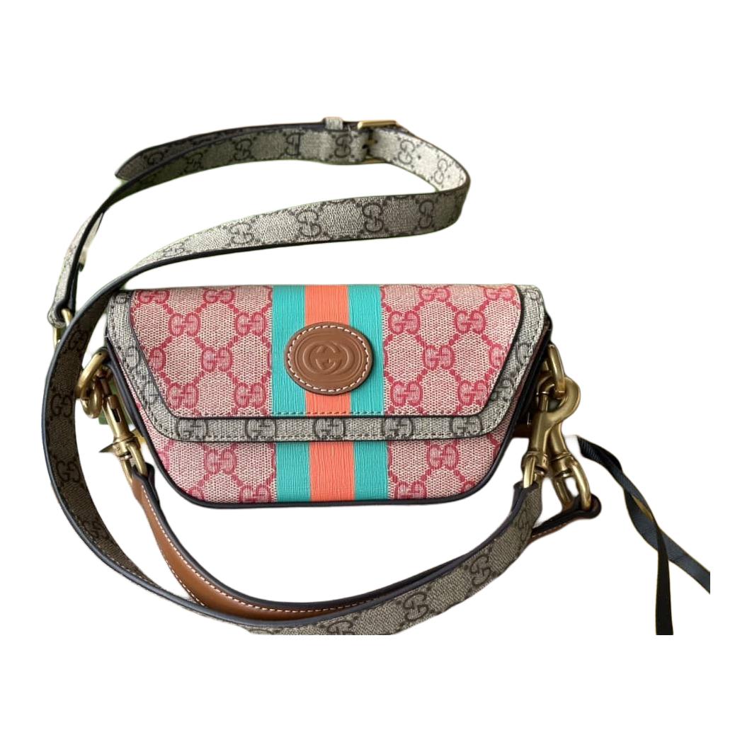 Мини-сумка GUCCI через плечо из канваса с кожаными деталями — фото 3