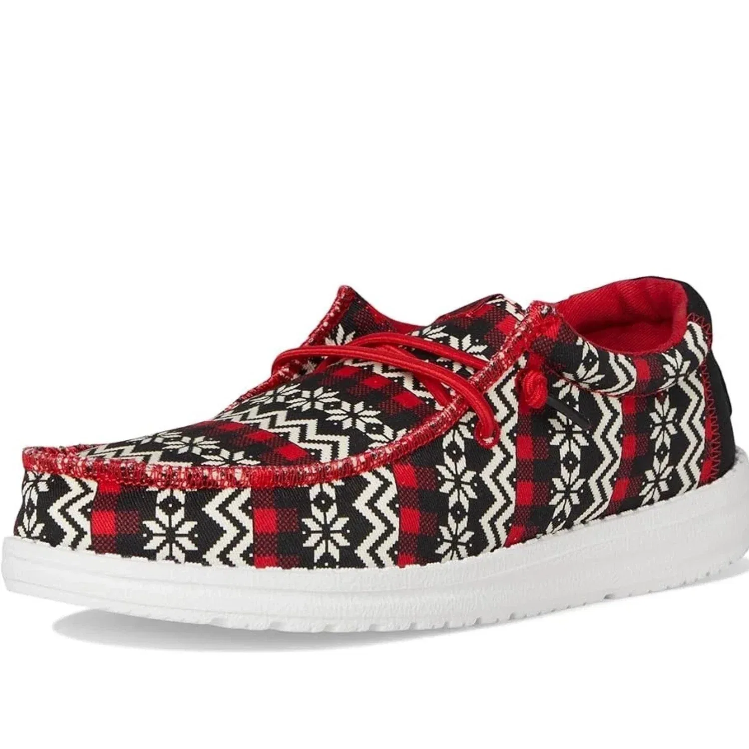 Youth Hey Dude Wally Ugly Sweater- Black Red Fair Isle Shoes HAWK3191 — фото 3