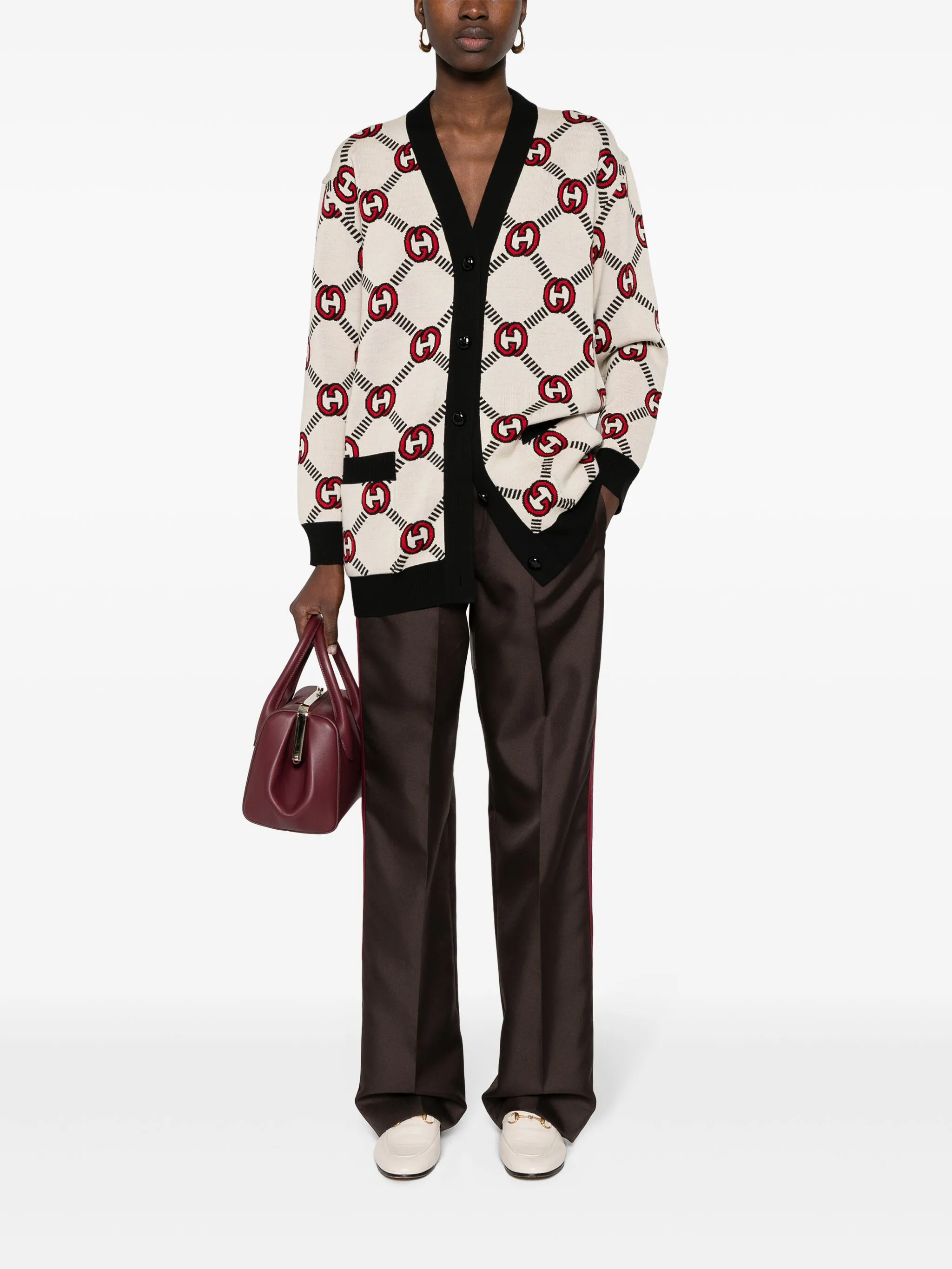 Кардиган Gucci Двусторонний с логотипом Interlocking G, Премиальное качество, Нейтральный — фото 2