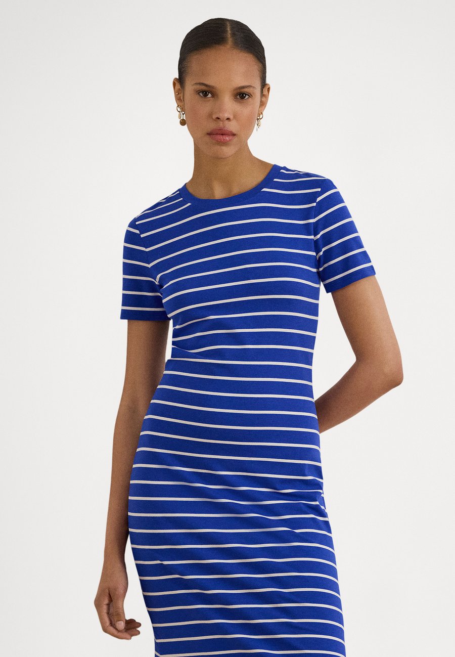 

Платье Lauren Ralph Lauren STRIPED COTTON-BLEND JERSEY TEE DRESS, Cruise Royal/White/Royal Blue