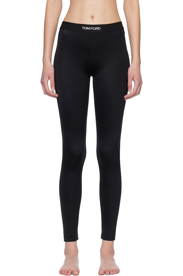 

Блестящие трикотажные леггинсы с фирменной отделкой Tom Ford, черный