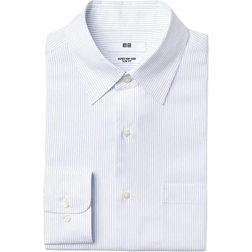 UNIQLO Рубашка мужская с широким воротником, розовая/синяя