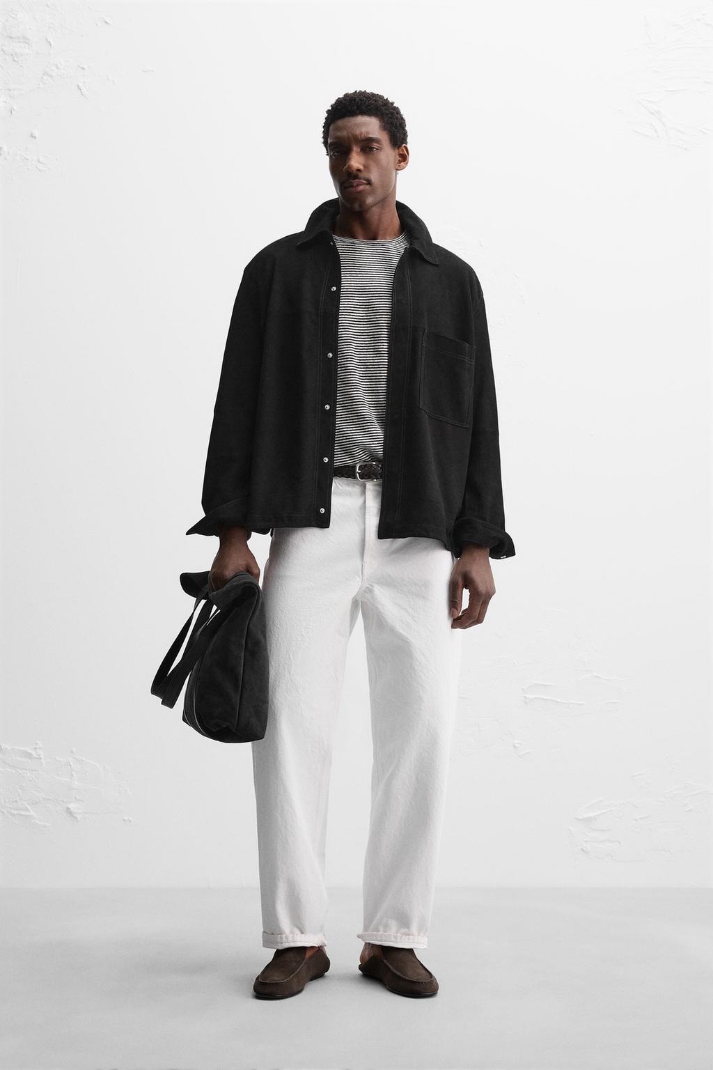 

Верхняя рубашка из замшевой кожи ZARA, черный