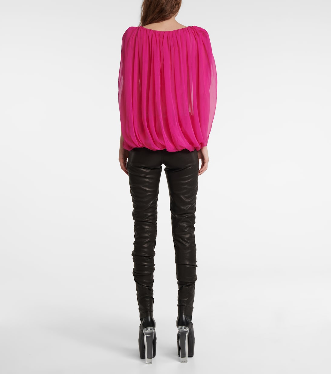 Топ из шелкового шифона со сборками Rick Owens, Hot Pink — фото 3