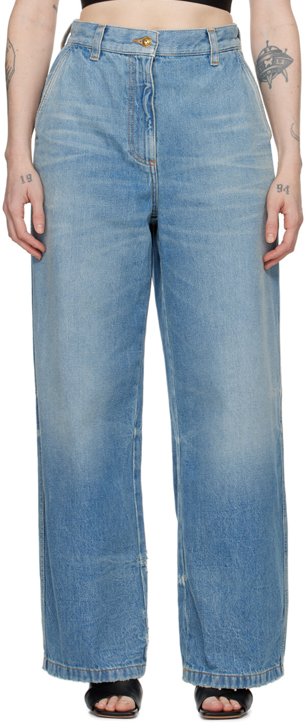 

Синие потертые джинсы Palm Angels, цвет Light blue