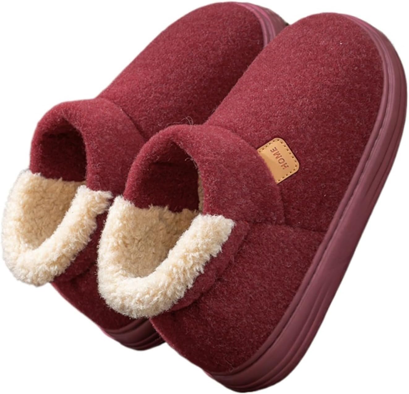 

Мужские плюшевые высокие тапочки Azttoztto, с утолщенной подошвой для дома, с памятью формы, нескользящие теплые тапочки-ботинки для зимы и холодной погоды, темно-красный