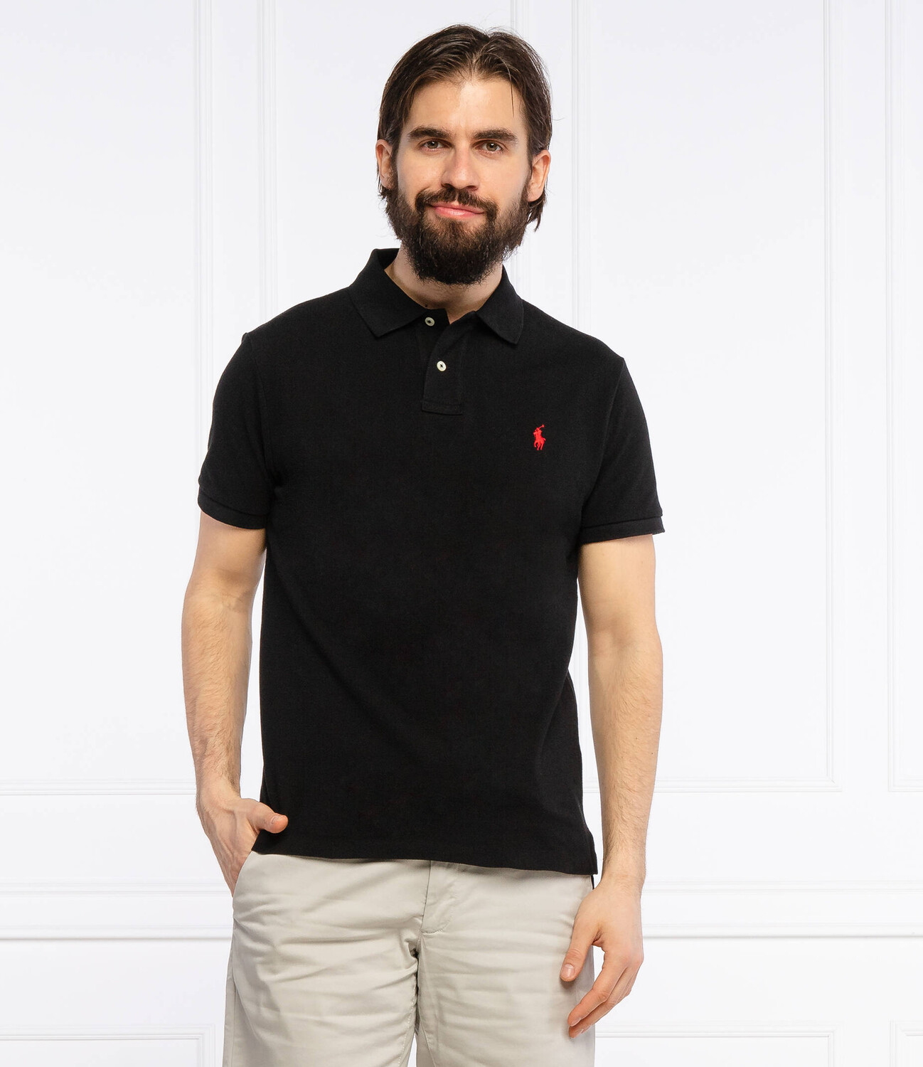 Поло POLO RALPH LAUREN custom slim fit, черный — фото 3