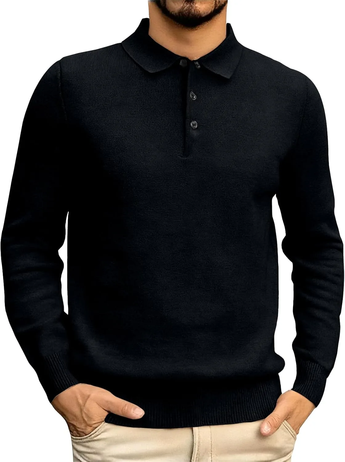 

Мужская вязаная поло с длинным рукавом, классический крой, застежка на пуговицы FQZWONG