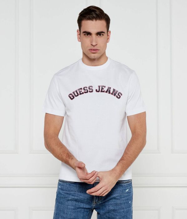 

Футболка мужская Guess Jeans хлопковая с надписью, белый