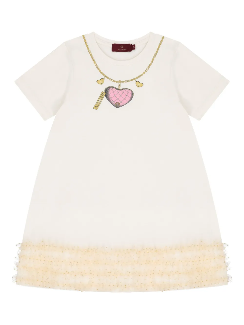 

Платье с рюшами и принтом в виде сердечек Aigner Kids, нейтральный