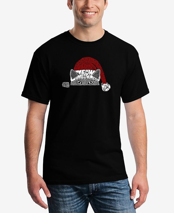 

Мужская футболка с принтом Word Art Christmas Peeking Cat LA Pop Art, черный