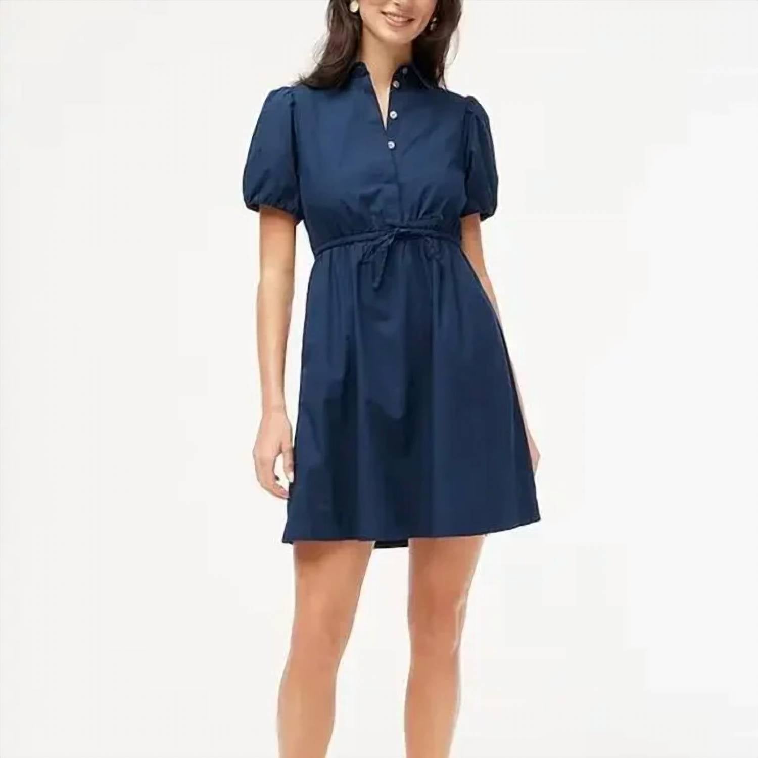 

Мини-платье с короткими рукавами и воротником темно-синего цвета J.Crew