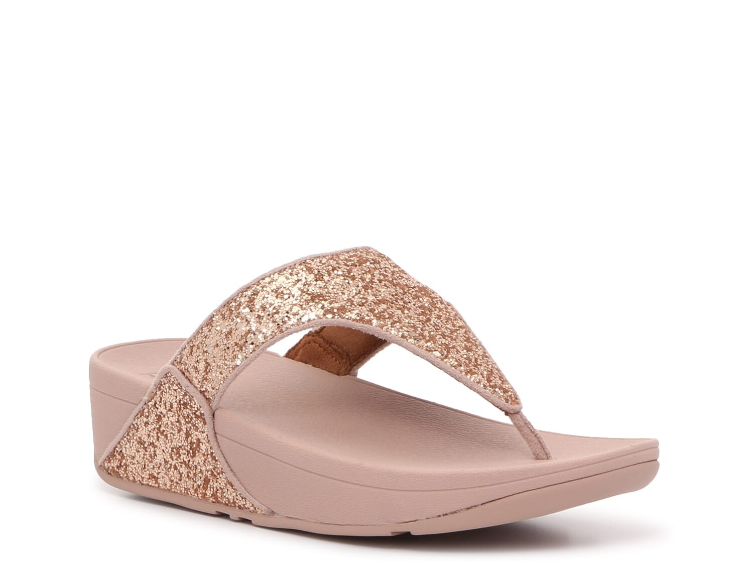 

Сандалии FitFlop Shimma Glitter на танкетке, розовое золото