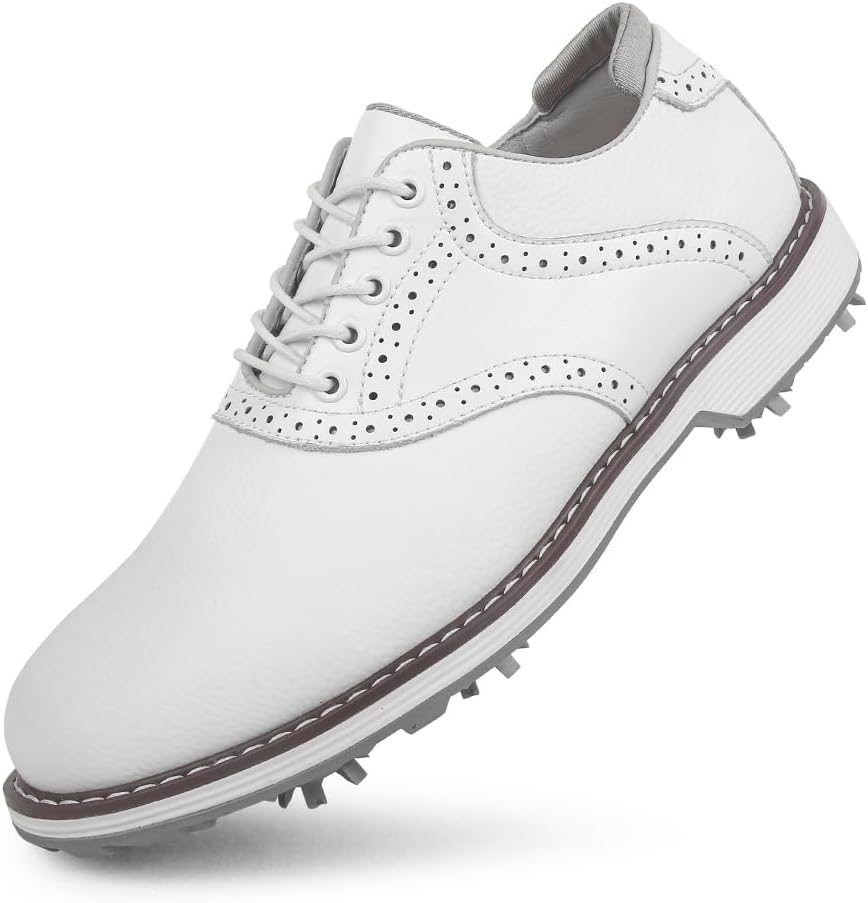 

Мужские гольф-туфли водонепроницаемые Профессиональная обувь для гольфа Шипованные и бесшиповые кроссовки для гольфа Обувь для ходьбы по газону Спортивные кроссовки для тренировки в гольф для мужчин Thestron, белый
