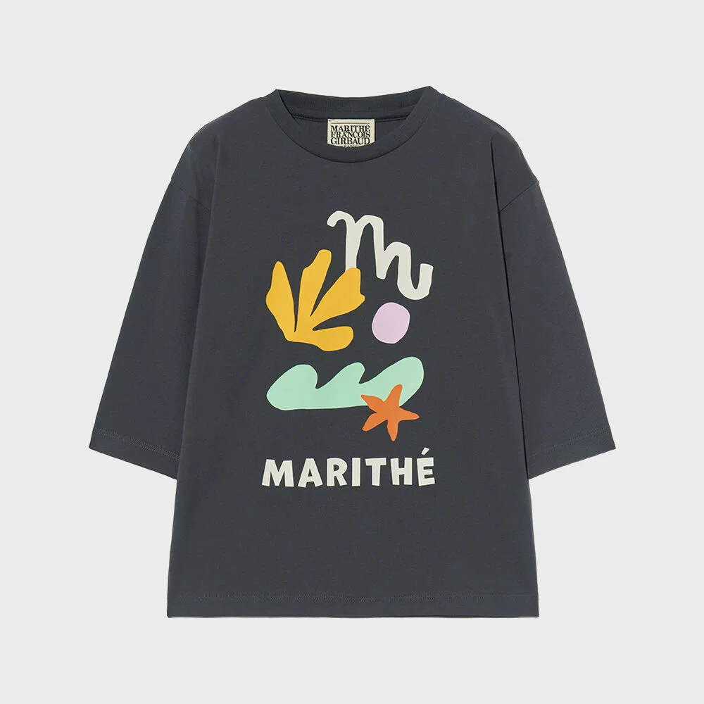 Детская оверсайз футболка 3/4 рукава угольного цвета от Marithé Kids — фото 2