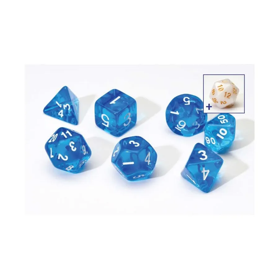 

Набор Poly — полупрозрачный синий с белым (8), RPG Dice Sets