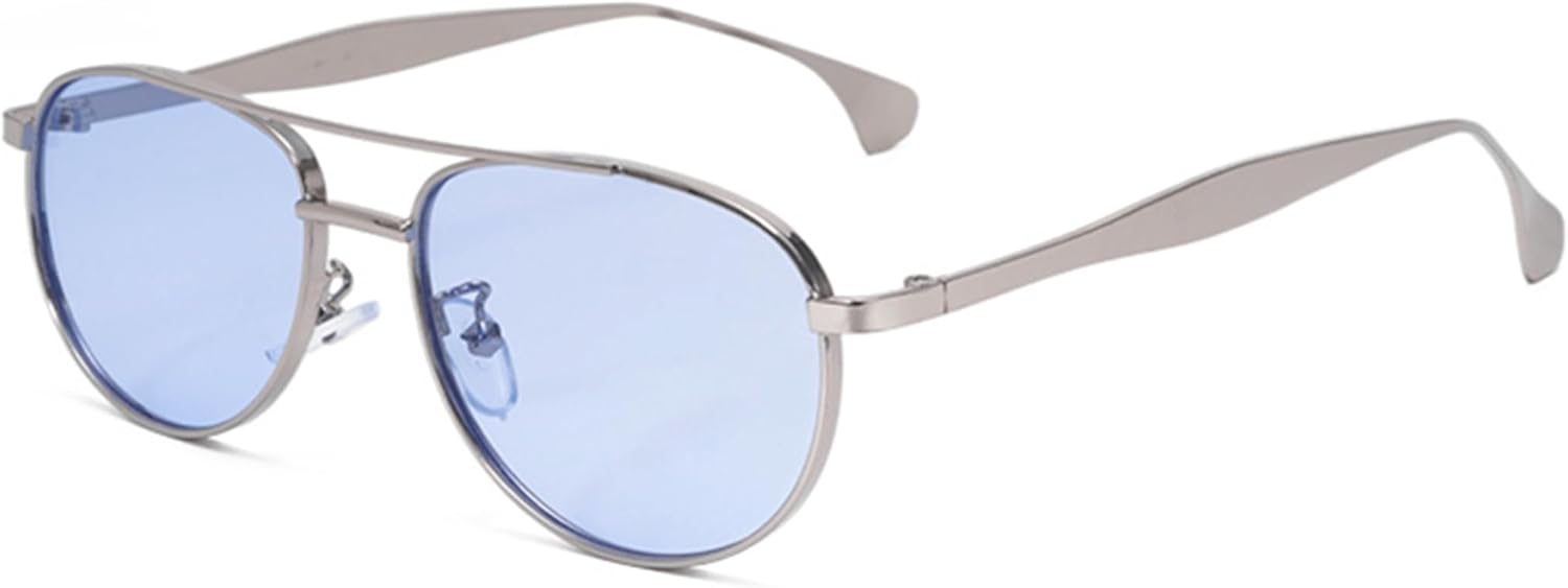 

bullabulling Винтажные уникальные металлические солнцезащитные очки с двойной перемычкой для женщин и мужчин, защита от УФ-излучения UV400, для активного отдыха, унисекс, Silvery Blue