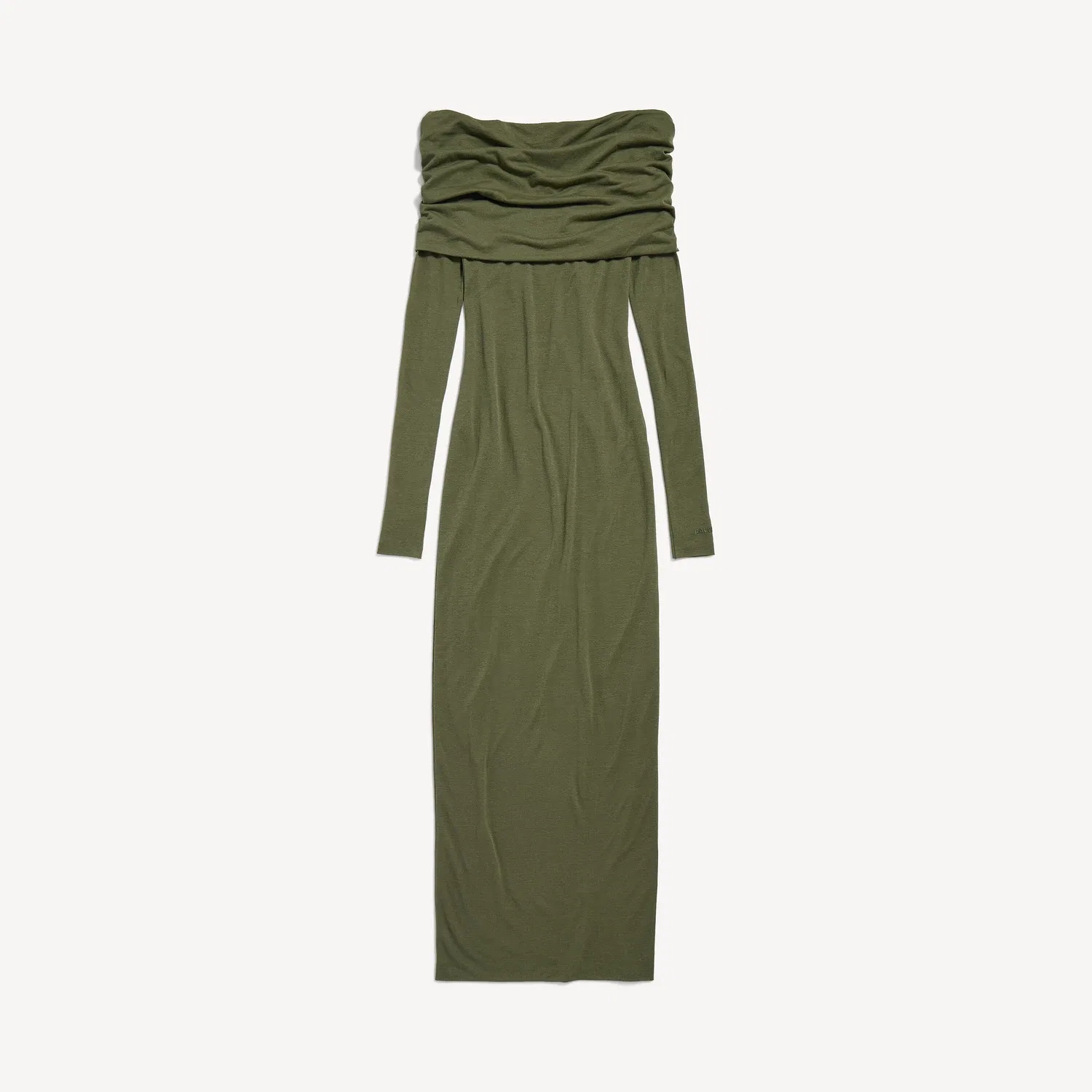Женское платье с длинным рукавом и открытыми плечами цвета Military Green Balenciaga, хаки