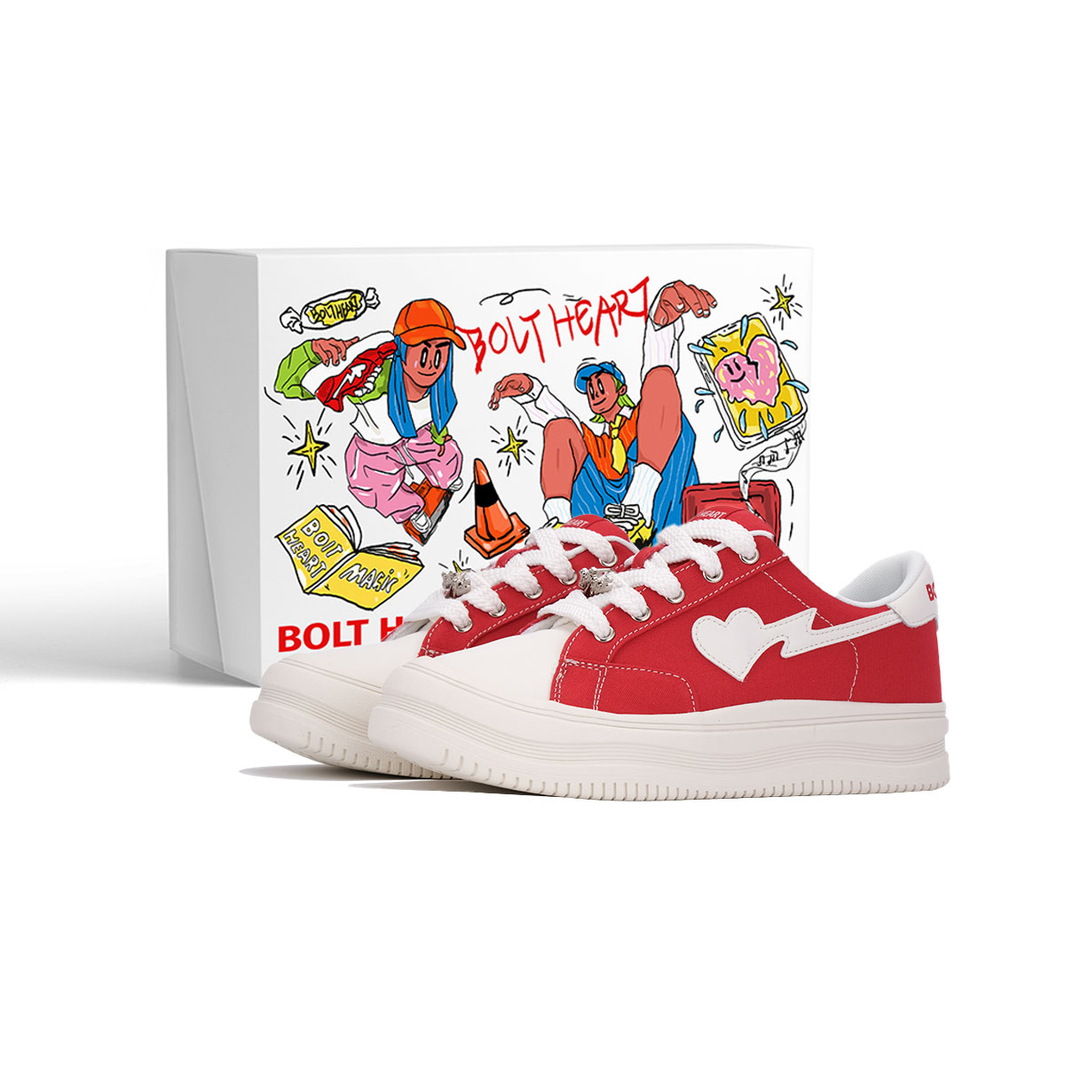 

AND U Скользоустойчивые низкие скейтерские кеды на платформе с сердечками унисекс красные, цвет Red