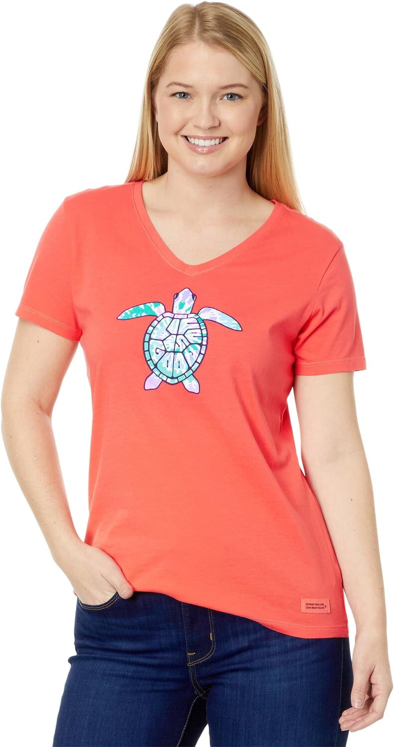 

Футболка Life is Good LIG Turtle Shell Tie-Dye Short Sleeve Crusher-Lite Vee, цвет Mango Orange