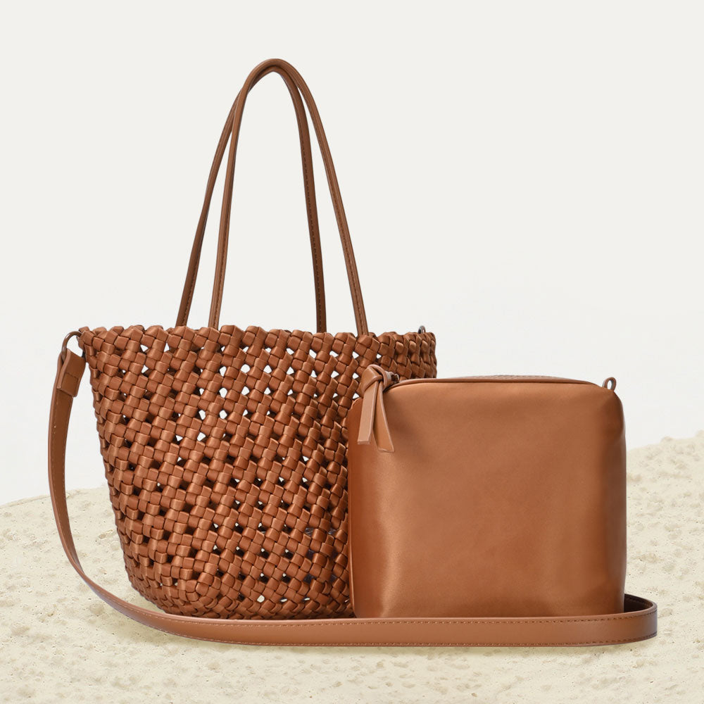 

Двусторонняя плетеная сумка-шоппер через плечо FASHNZFAB, коричневый