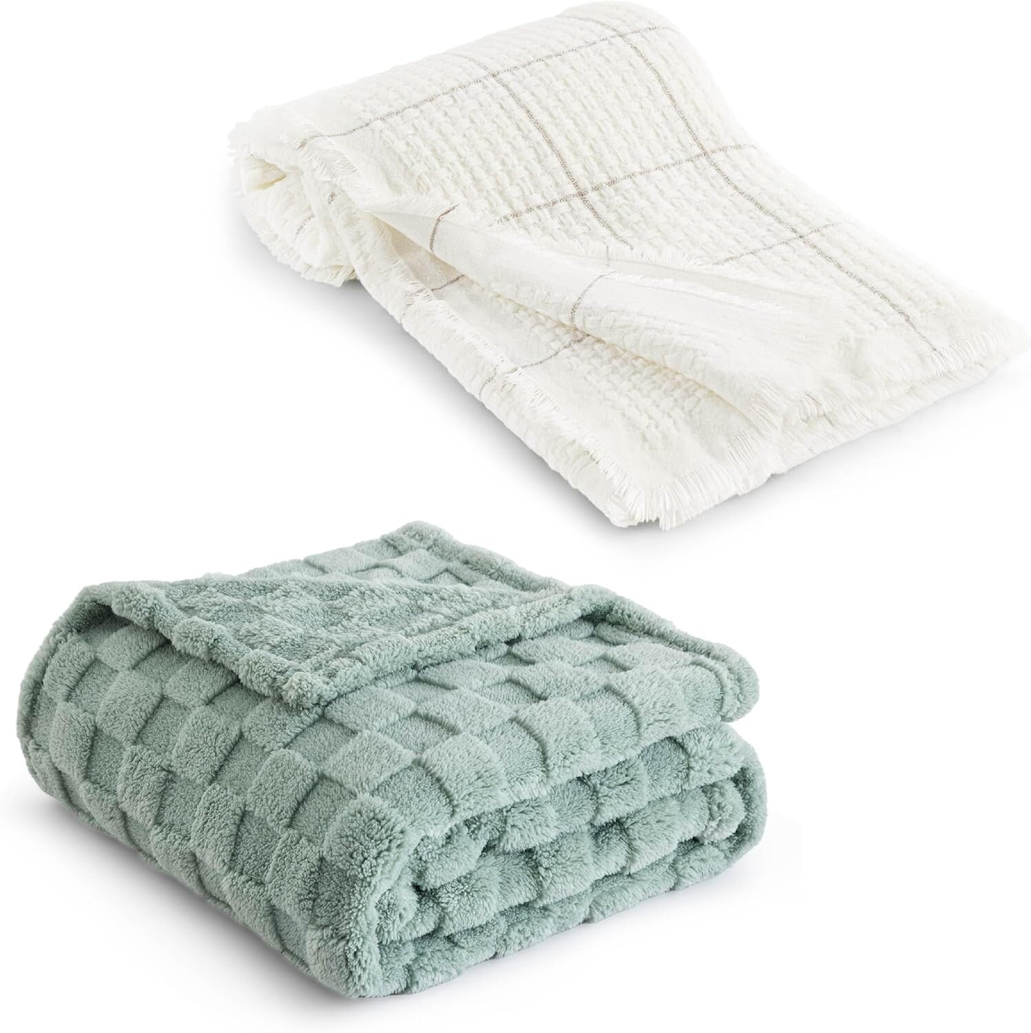 

Тканое одеяло Bedsure для дивана Кремовое и флисовое одеяло Twin Sage Green, Sage Green