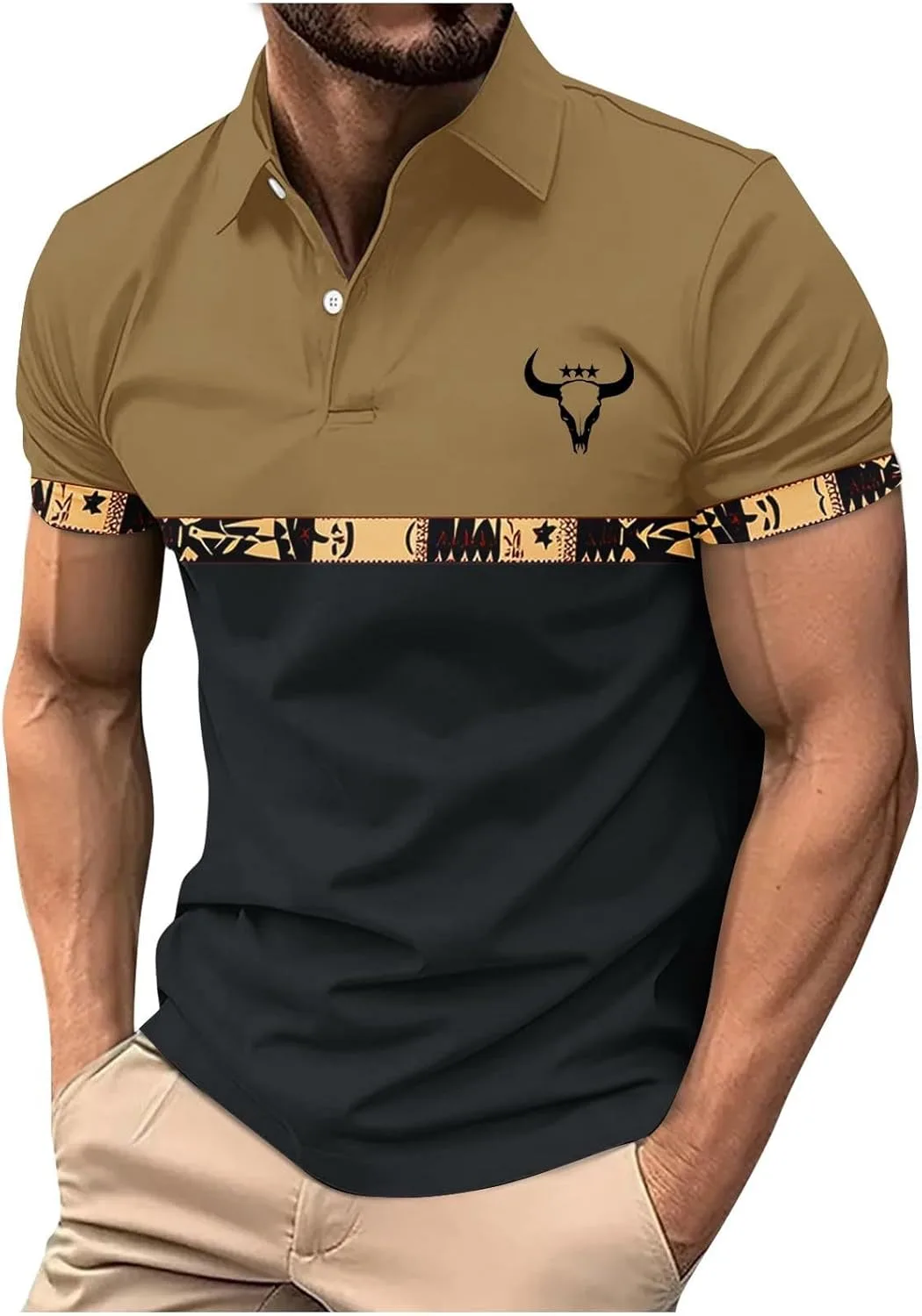 

Короткий рукав Cowboy Polo для мужчин Vintage Aztec Ethnic Ozmmyan